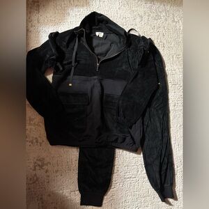 Kate Spade Black Velour Hoodie and Pants Set